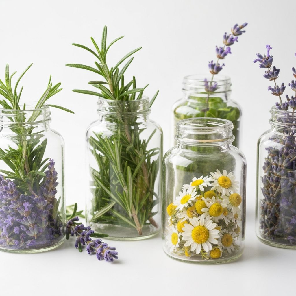 Natural supplement bottles with herbs